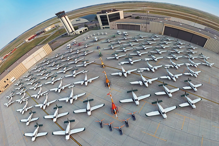 An aerial view of the UND Aerospace aircraft fleet
