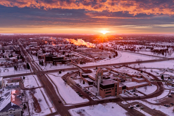 An overhead view of UND Aerospace on campus