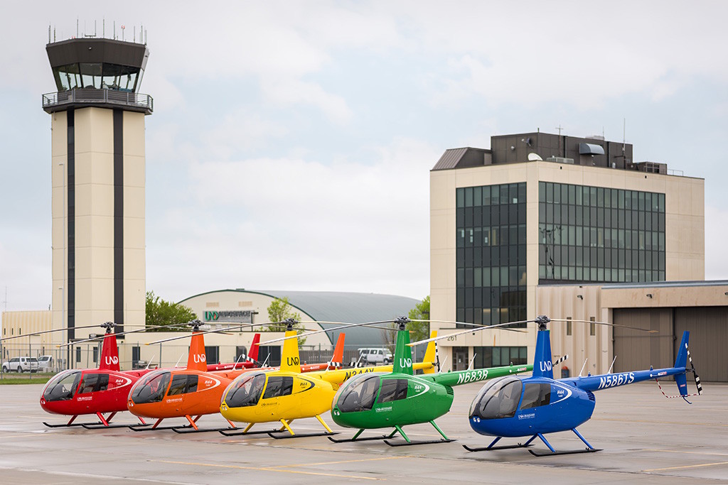 The UND helicopter fleet at the Grand Forks International Airport